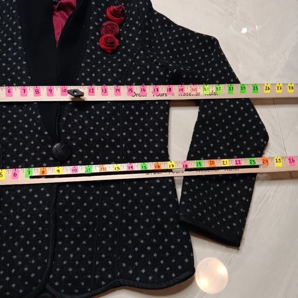 Icelandic design Wool Cardigan MEDIUM Gray Sweater Silk Neck Polka-dot jacket - Picture 3 of 16